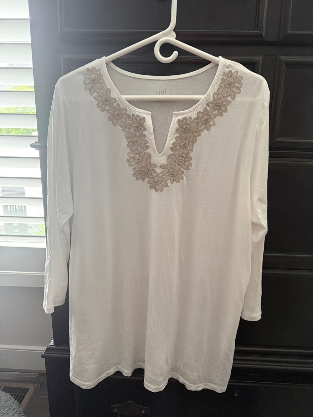 J. Jill White Tunic with Beige Floral Neckline